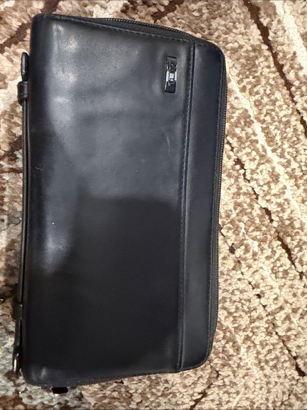 Men's Black Leather Zip Clutch Wallet - Sleek Travel Organizer